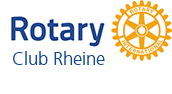 Logo des Rotary Clubs Rheine mit Schriftzug &bdquo;Rotary&ldquo; und &bdquo;Club Rheine&ldquo; neben einem stilisierten Zahnrad-Symbol.