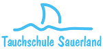 Logo der Tauschule Sauerland mit stilisierter Welle und Haifischflosse in Hellblau.