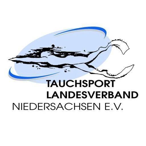 Logo des Tauchsport Landesverbands Niedersachsen e.V. mit stilisierter Taucherfigur und blauen Akzenten.