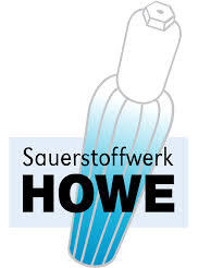 Logo des Sauerstoffwerks HOWE mit stilisierter Sauerstoffflasche in Blau und Schwarz auf hellem Hintergrund.