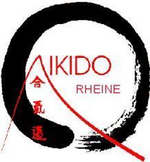 Logo des Aikido Vereins Rheine mit kreisf&ouml;rmigem Symbol und Schriftzug &bdquo;Aikido Rheine&ldquo; in Rot und Schwarz.