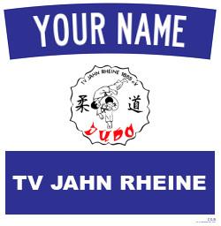 Logo von TV Jahn Rheine mit dem Schriftzug „YOUR NAME“ und einem Judo-Symbol in der Mitte.