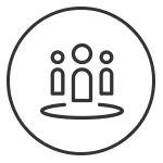 Symbol eines Kreises mit drei stilisierten menschlichen Figuren in der Mitte, die zusammen stehen.