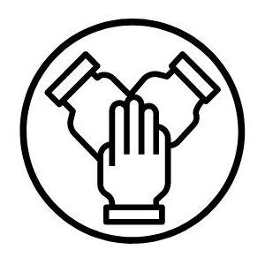 Symbol eines H&auml;ndedrucks mit zwei H&auml;nden und einem anderen Handzeichen in einem Kreis.