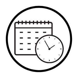 Symbol eines Kalenders und einer Uhr innerhalb eines Kreises, das Zeitmanagement darstellt.