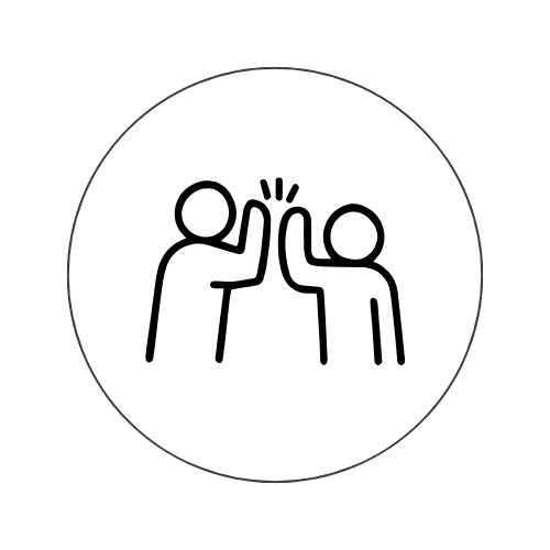 Zwei umarmende Personen mit l&auml;chelnden Gesichtern in einem minimalistischen, skizzierten Stil.