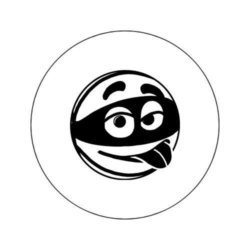 Emoji eines grinsenden Gesichts mit einer Augenmaske und herausgestreckter Zunge auf wei&szlig;em Hintergrund.