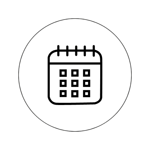 Symbol eines Kalenders mit &uuml;bersichtlichem Datumsraster und mehreren leeren K&auml;stchen f&uuml;r Termine oder Notizen.