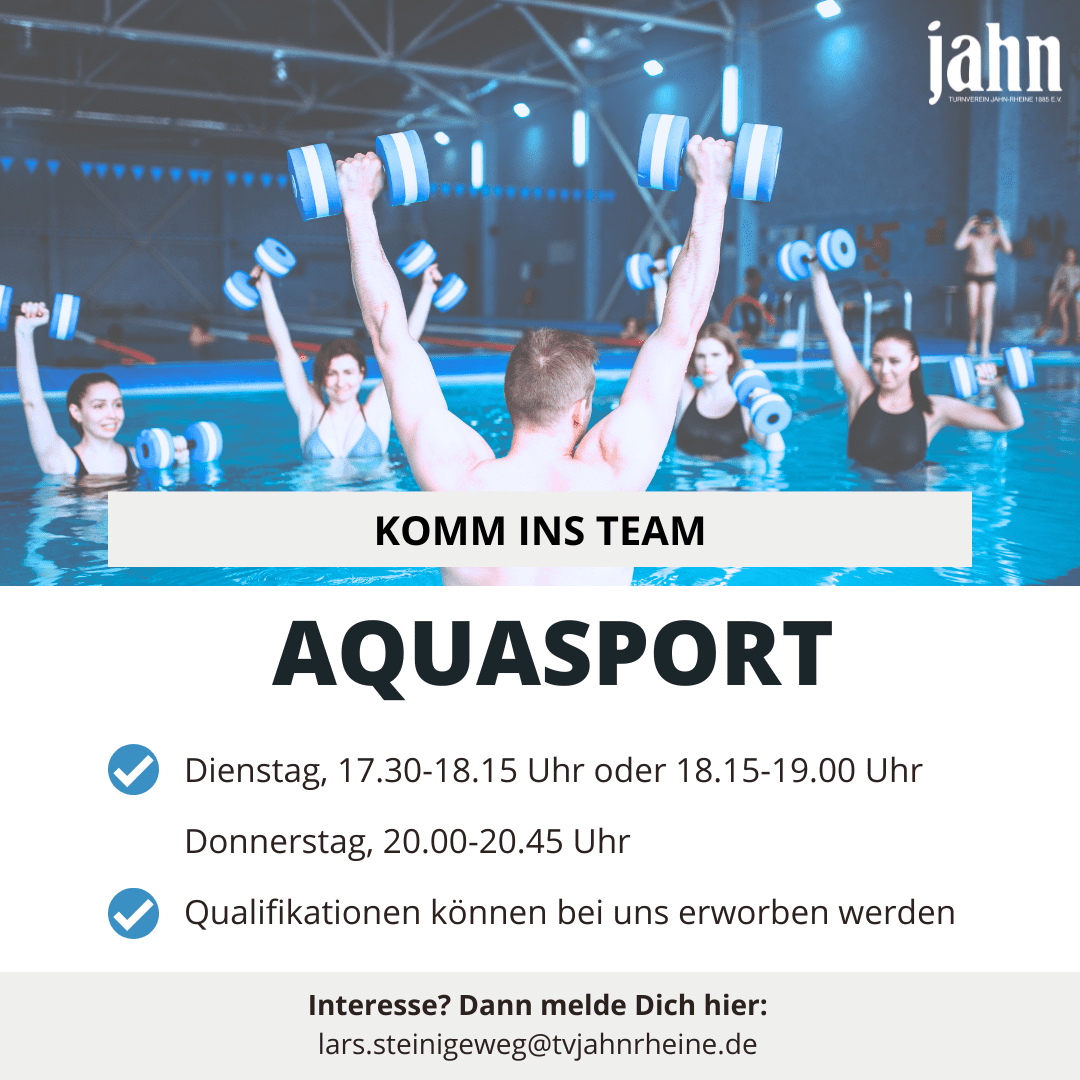 Badebereich mit Schwimmern, die Aqua-Sport mit Hanteln aus&uuml;ben. Informationen zu Kurszeiten und Qualifikationen im Vordergrund.